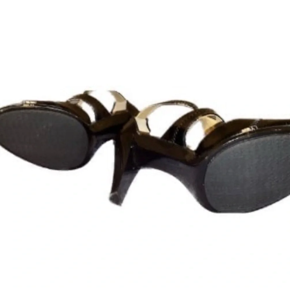 Michael Kors Black Patent Leather Zip Front Heeled Sandal
